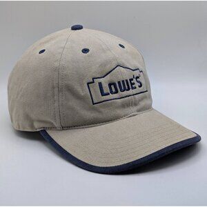 Vintage Lowe's Nike Golf Hat Employee Cap Strap Back Beige Blue VTG Y2K Hardware
